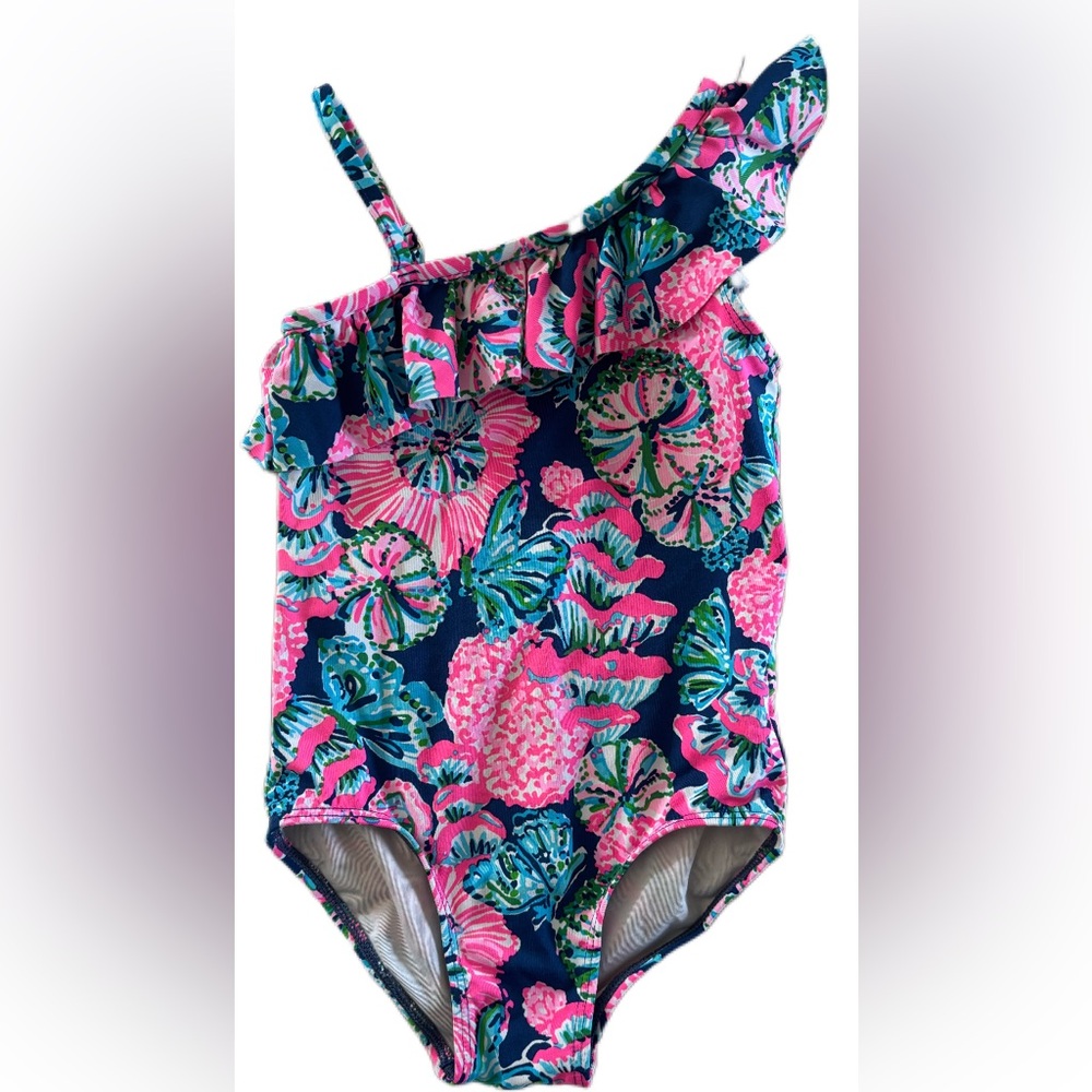 Lilly Pulitzer Pink and Blue Ruffle Swimsuit